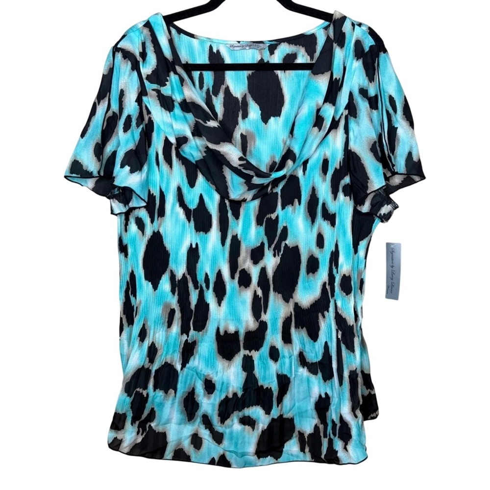 Signature by Larry Levine Woman 3X Top Blouse Animal Print Cowl Neck Office Wear